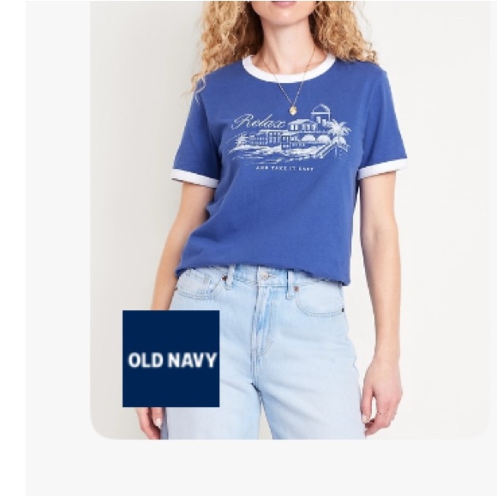 Old Navy Relaxed Blue Tee with White Trim